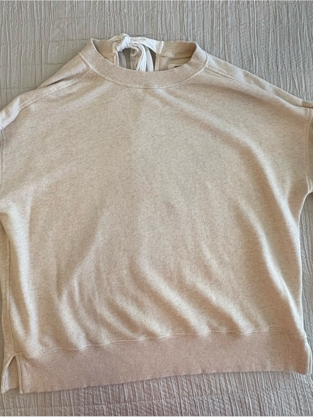 Aerie Beige Oversized Women's Crewneck Sweater with Bow Back Detail